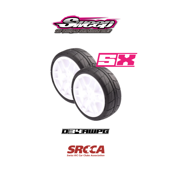 Sweep D-34 Preglued Touring Car Tires 34 Shore (4) - D34AWPG - SRCCA - RCXX BUNDLE 5x Set