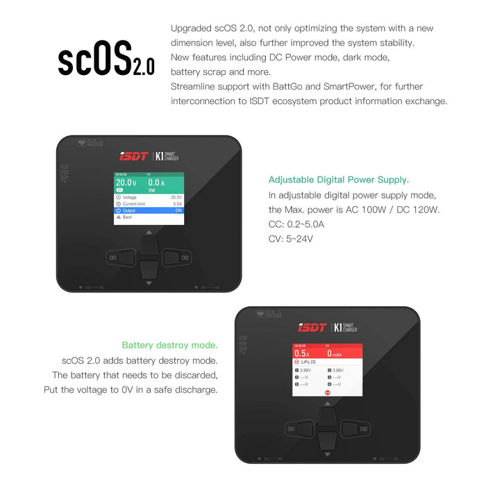 ISDT K1 Lipo Battery Balance Smart Charger - 1-6S / AC / 100W / DC 2 x 250W 10A