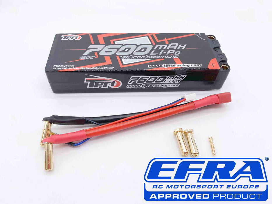 TPRO Lipo 7600mah HV 7.6V 2S 120C Competition - 5mm - Light Weight - TP73015