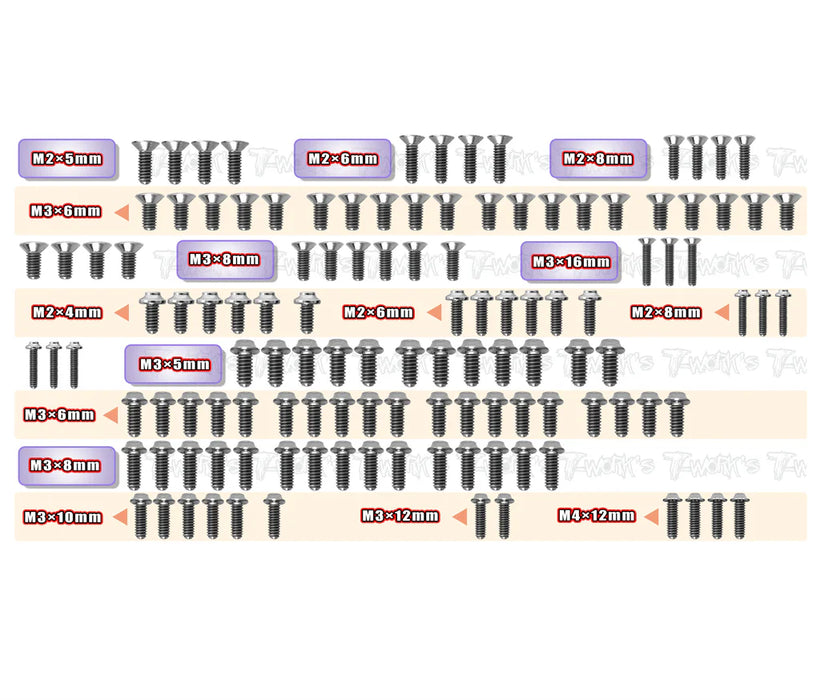 T-Work's TSSU-TC10-3 64 Titanium Screw set ( UFO Head ) 121pcs.( For AXON TC10/3 )
